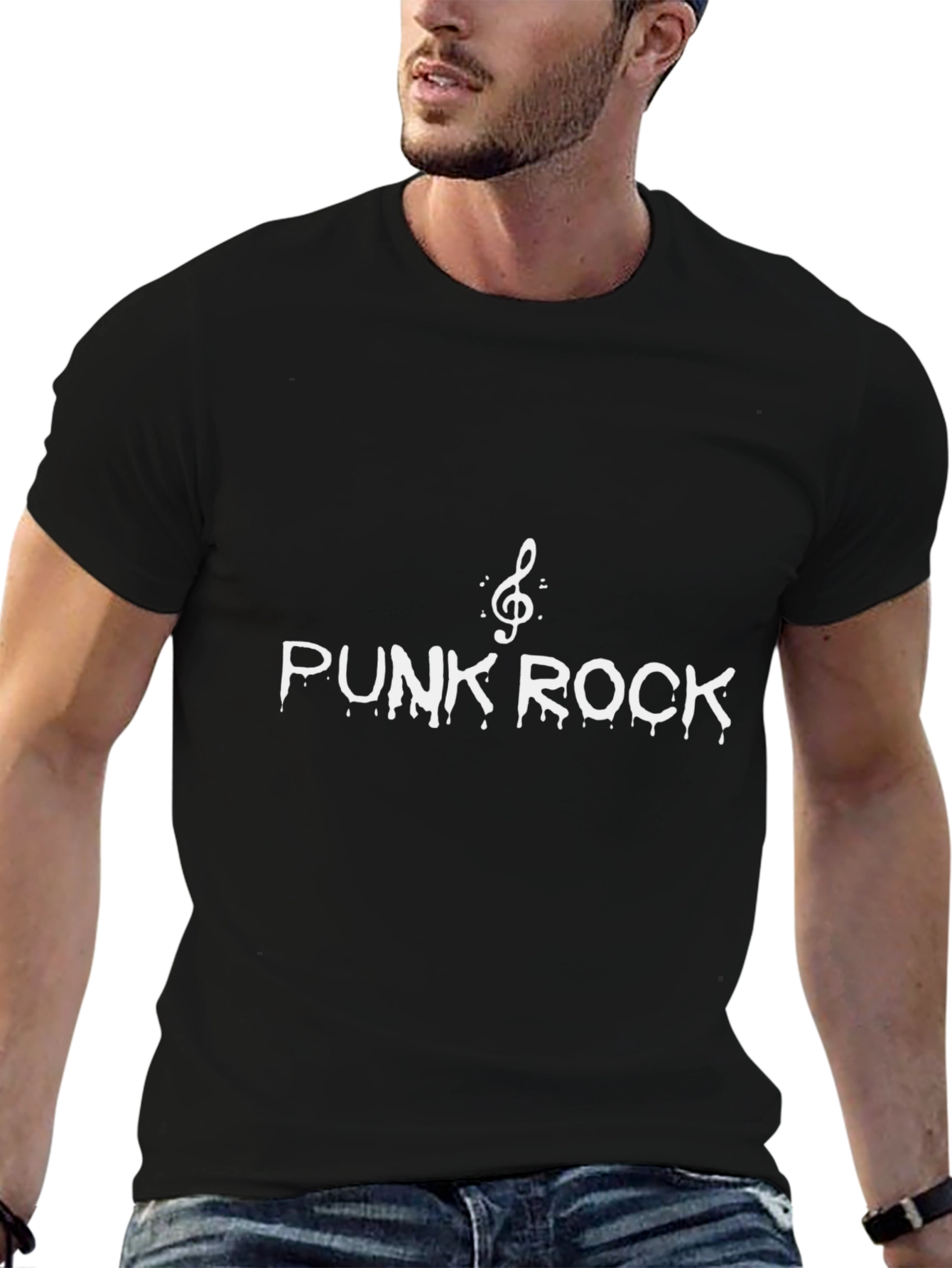 Punk Rock Graphic T-Shirt - Black Crew Neck