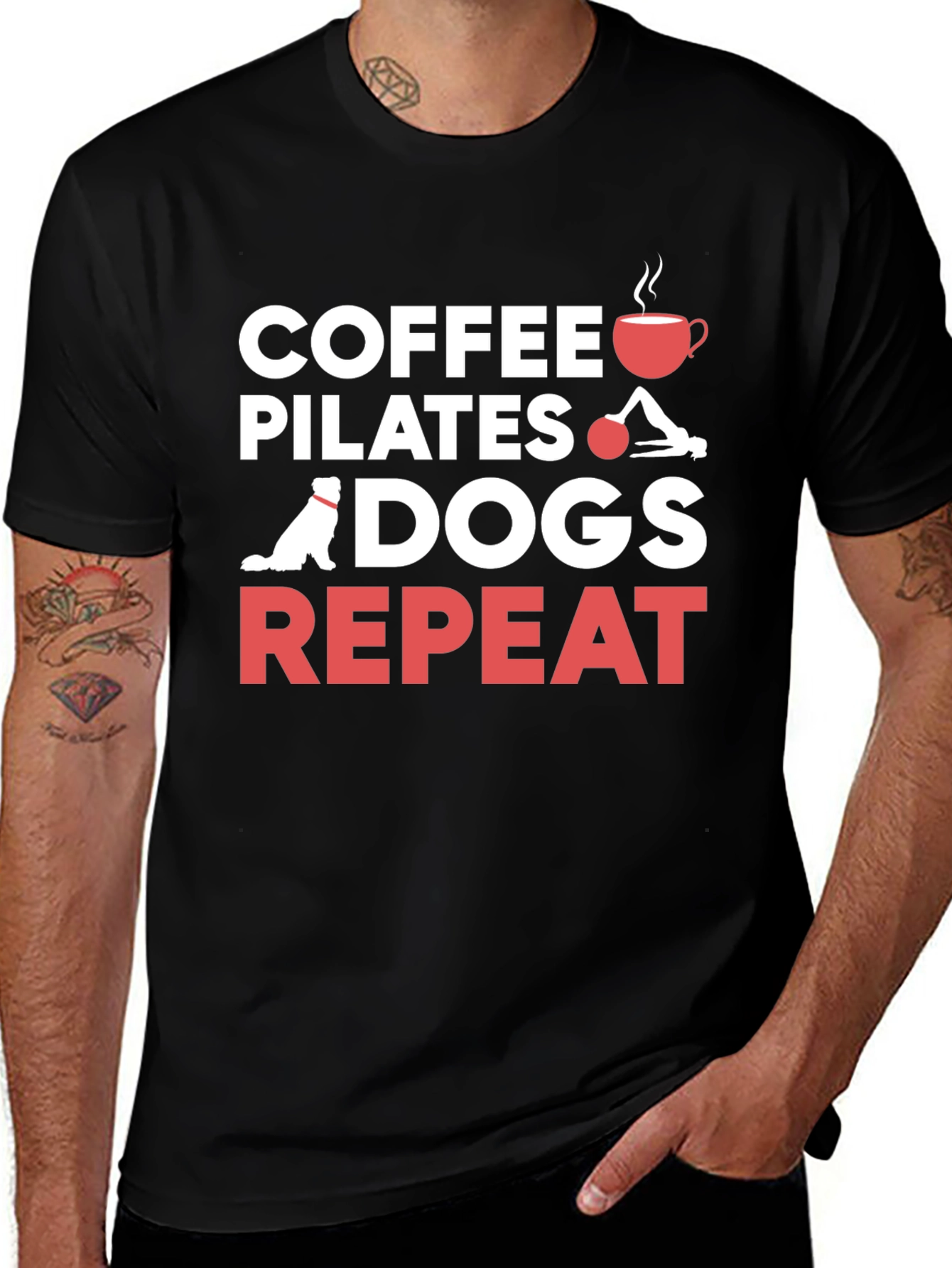 Coffee Pilates Dogs Repeat T-Shirt