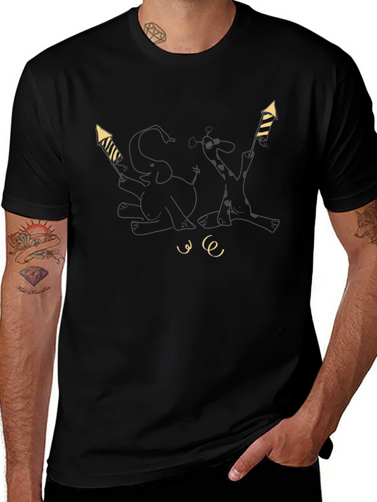 Festive Animal Tee - Elephant and Giraffe Fireworks