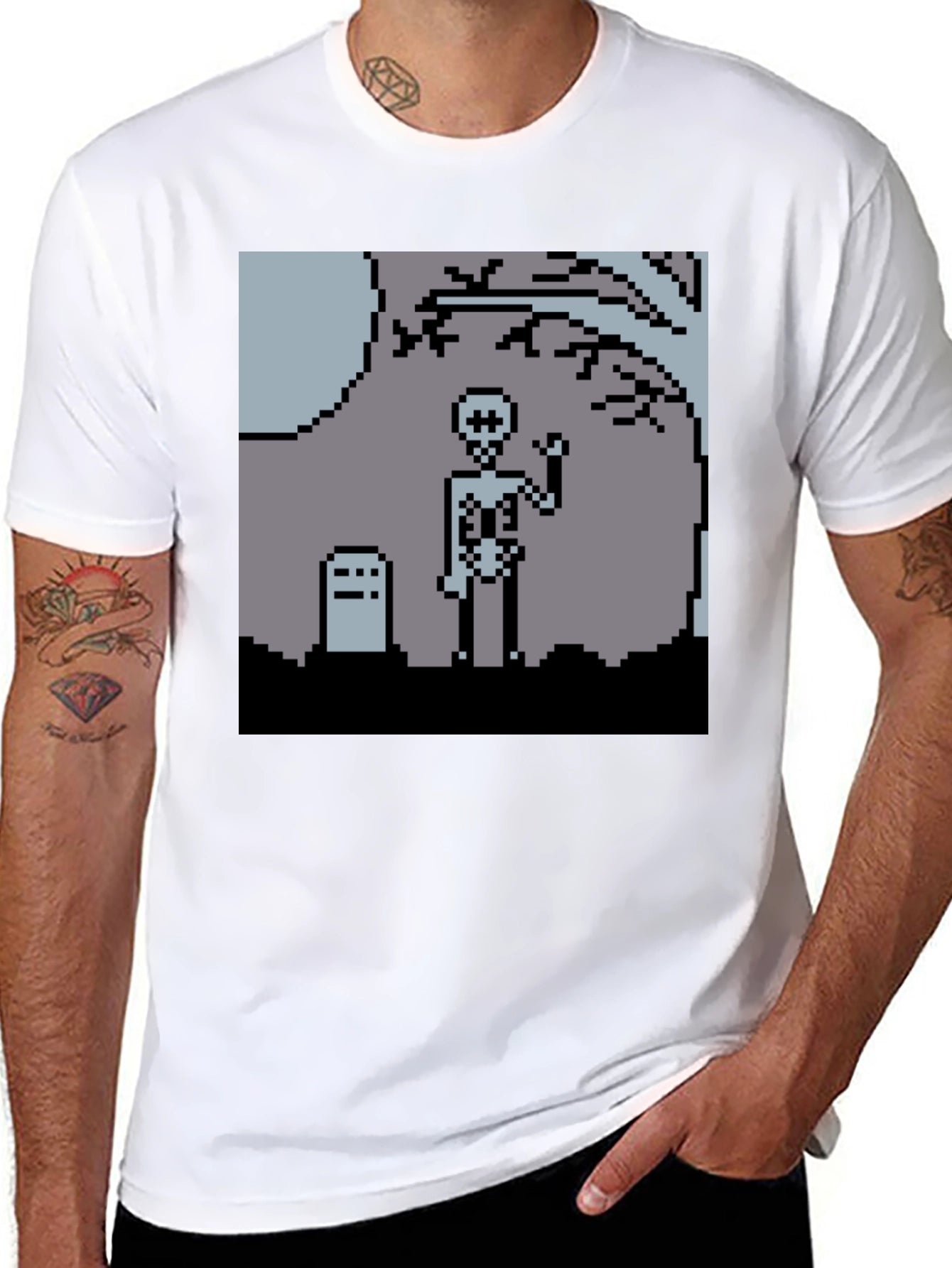 Pixel Skeleton Graphic Tee - Black