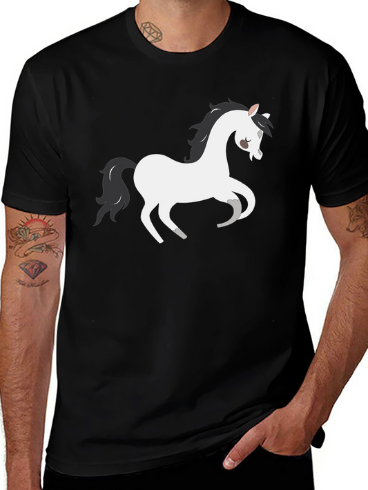 Black T-Shirt with White Cartoon Horse