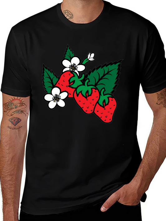 Strawberry Patch Graphic T-Shirt - Black Cotton Tee