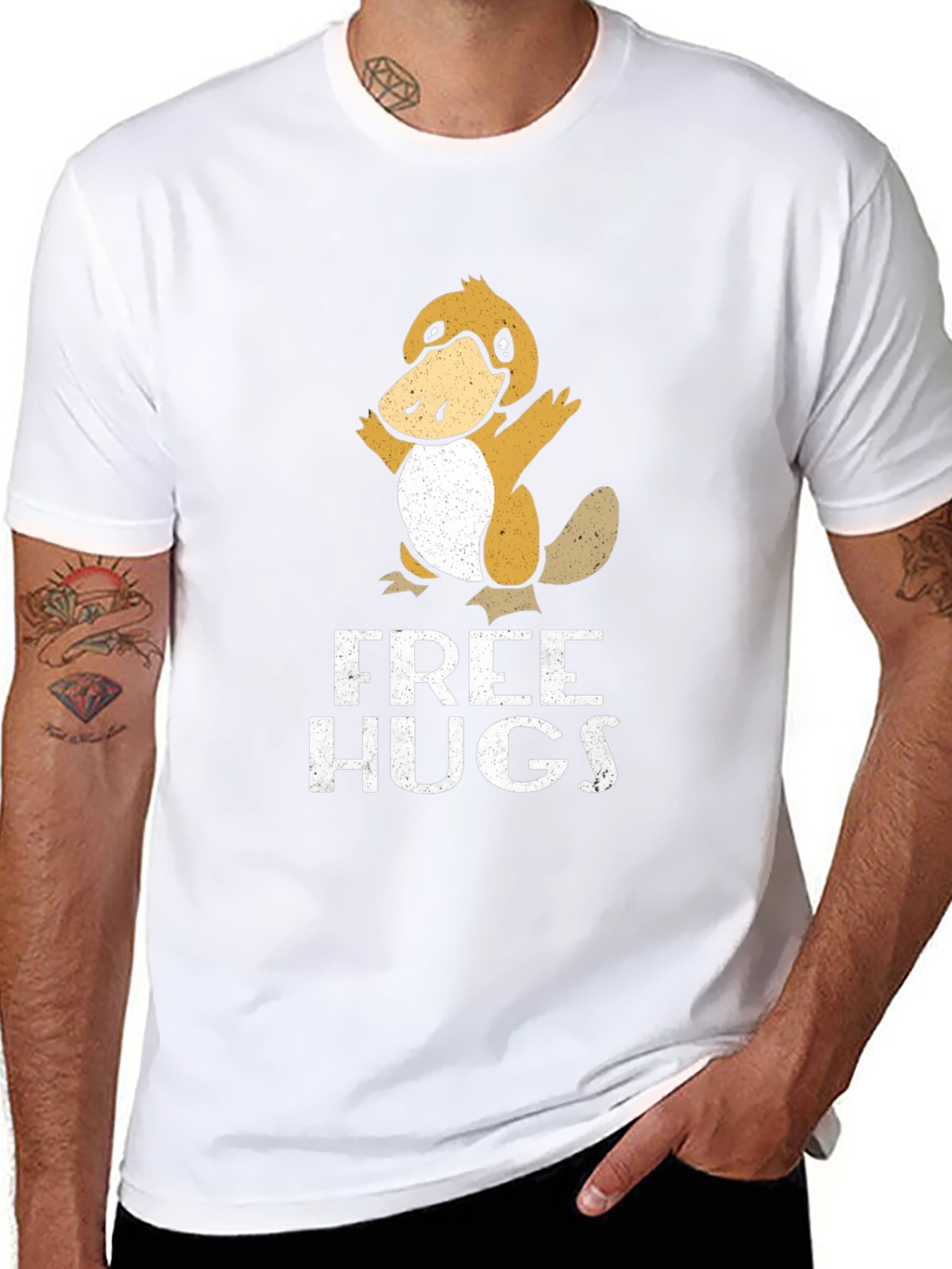 Funny Duck Free Hugs Black T-Shirt