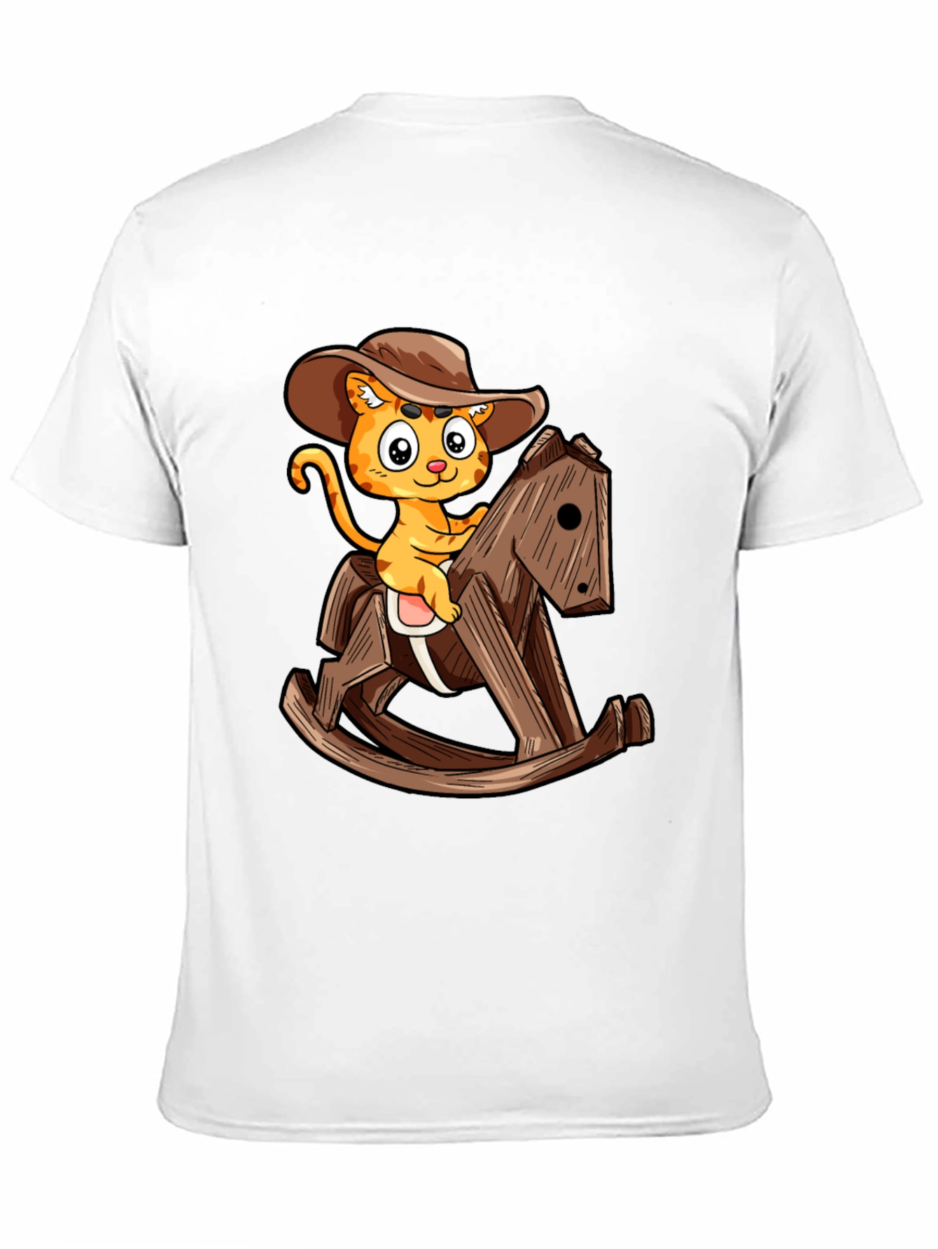 Cartoon Cat Cowboy on Rocking Horse T-Shirt