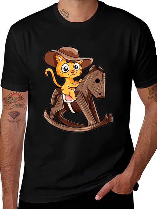Cartoon Cat Cowboy on Rocking Horse T-Shirt