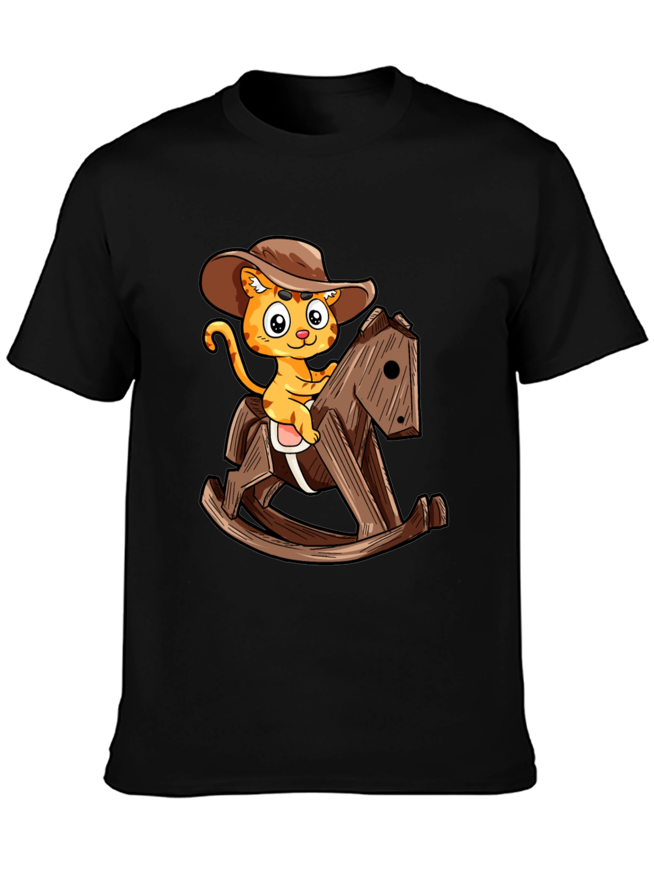 Cartoon Cat Cowboy on Rocking Horse T-Shirt