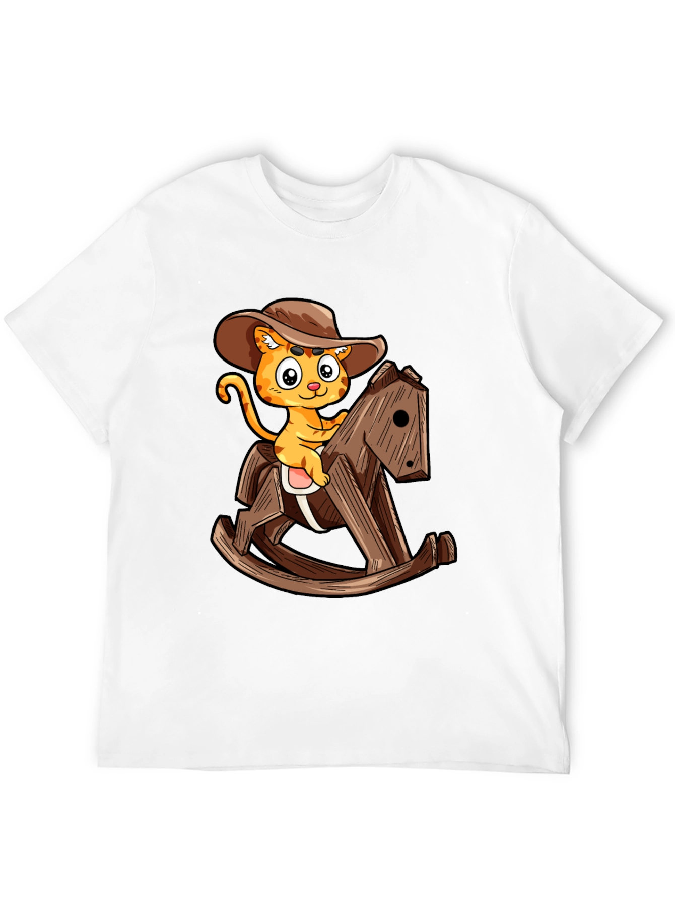 Cartoon Cat Cowboy on Rocking Horse T-Shirt