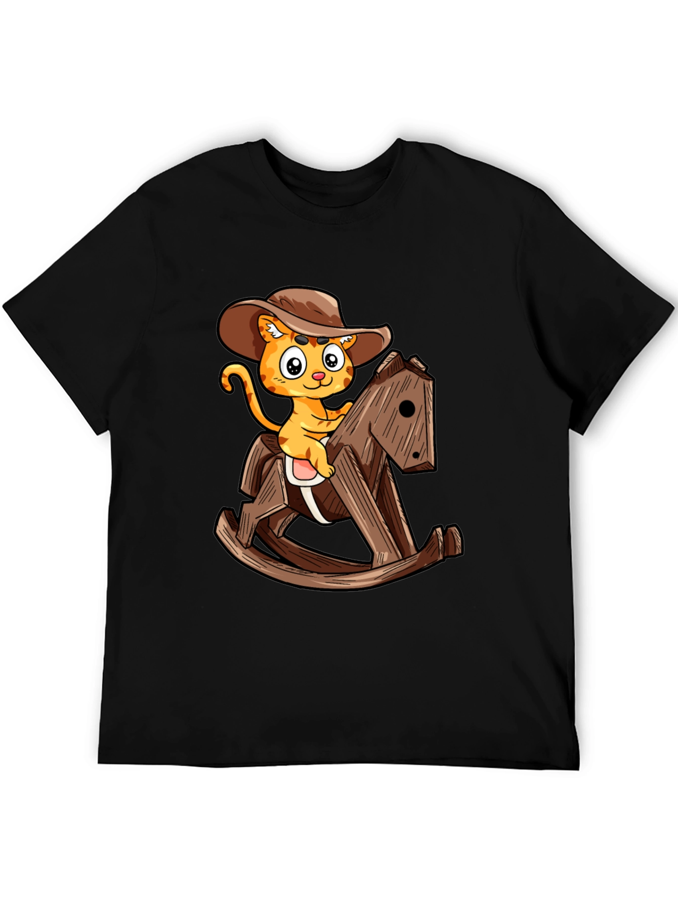 Cartoon Cat Cowboy on Rocking Horse T-Shirt