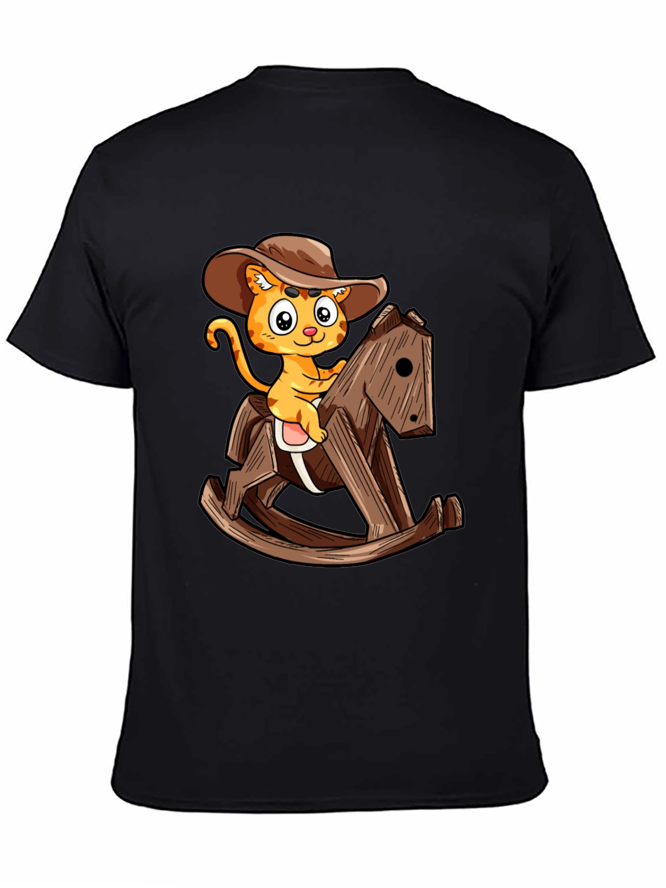 Cartoon Cat Cowboy on Rocking Horse T-Shirt