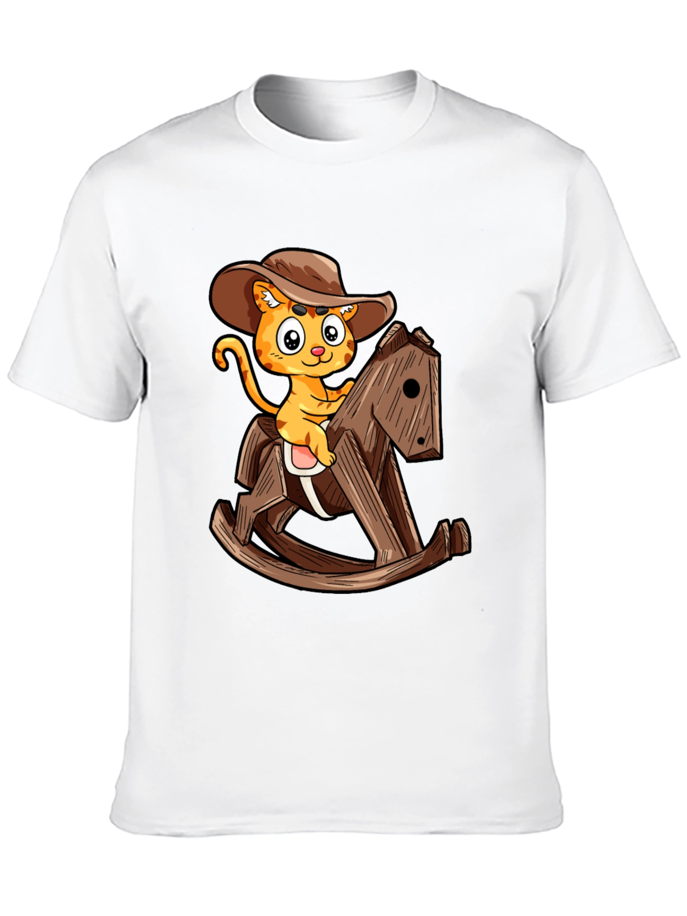 Cartoon Cat Cowboy on Rocking Horse T-Shirt