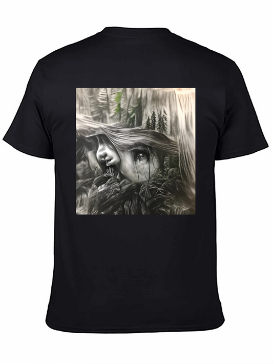 Ethereal Forest Graphic Tee - Unisex Black Cotton Shirt