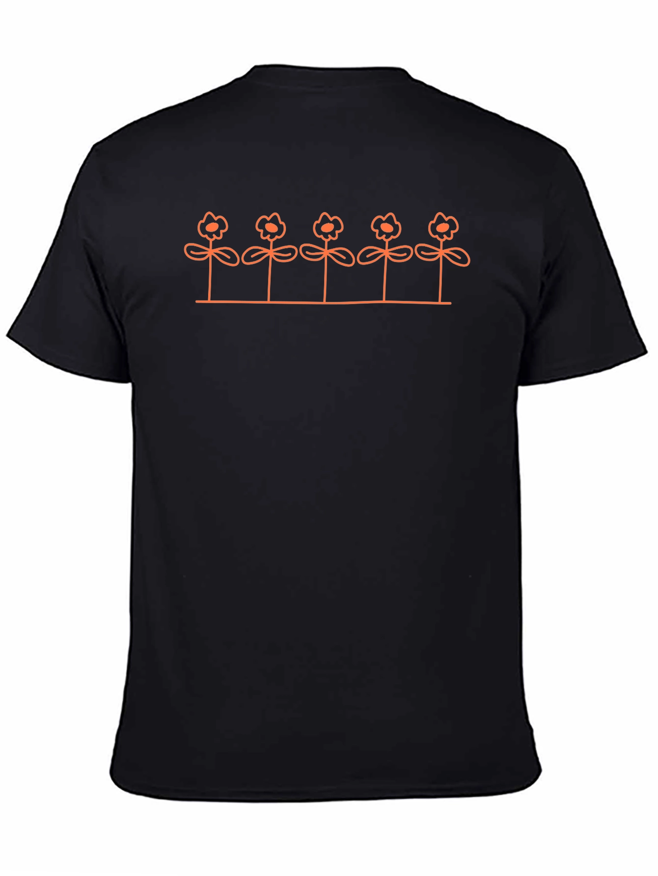 Mens Black Tee with Orange Flower Graphic