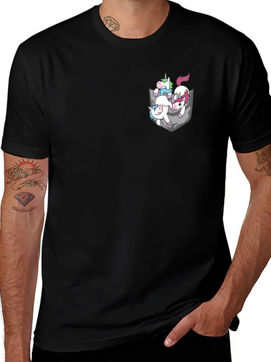 Unicorn Pocket Graphic Tee - Trendy Casual Cotton T-Shirt