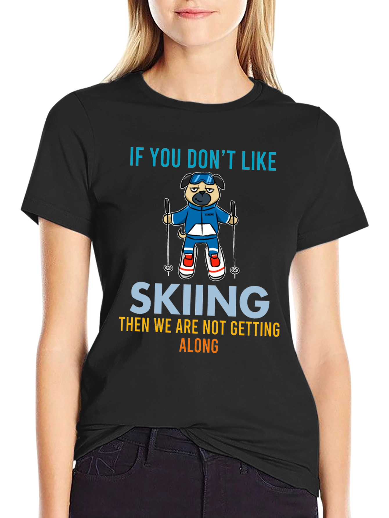 Skiing Pug Graphic Tee