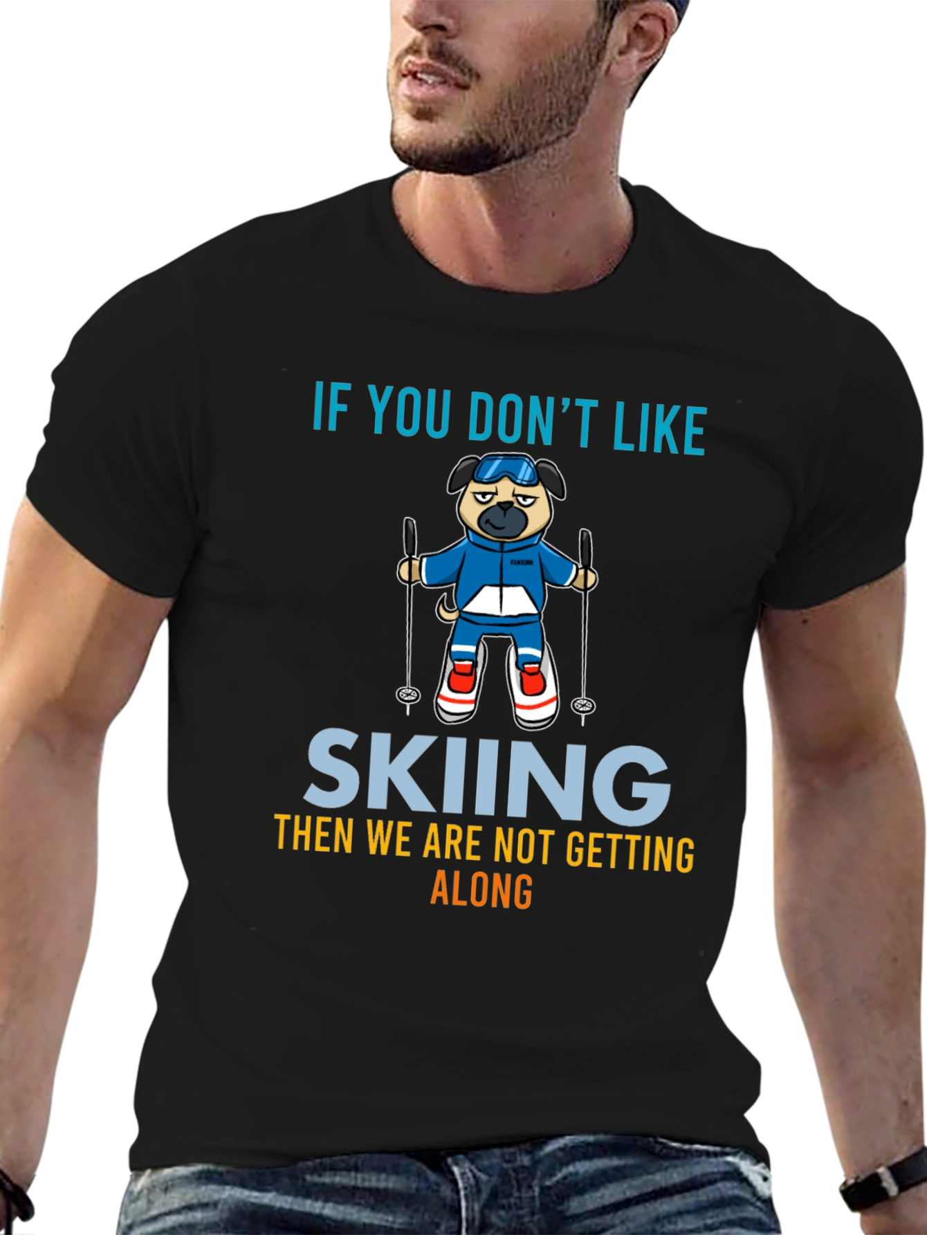 Skiing Pug Graphic Tee