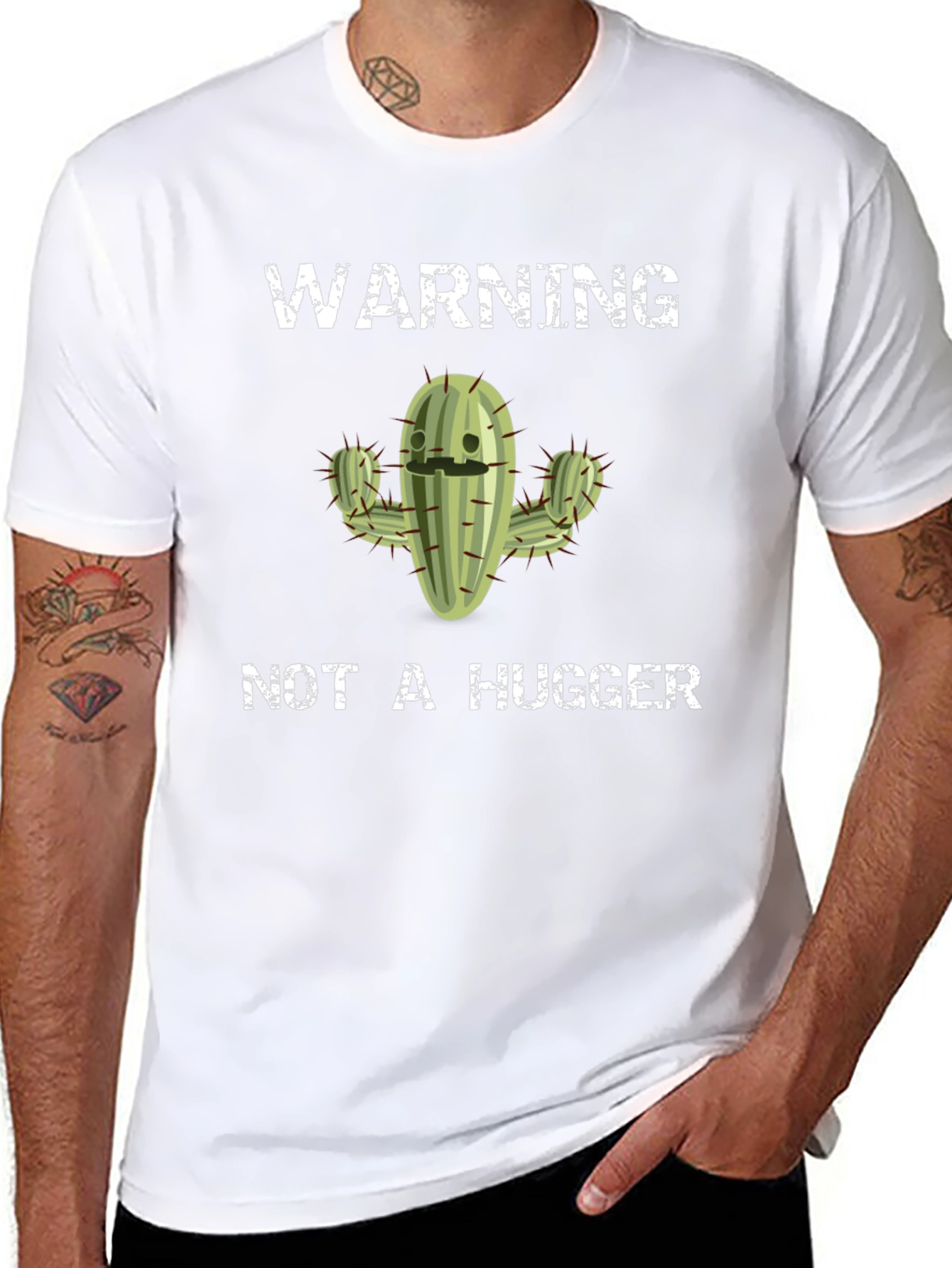 Warning Not A Hugger Cactus Graphic Tee - Black