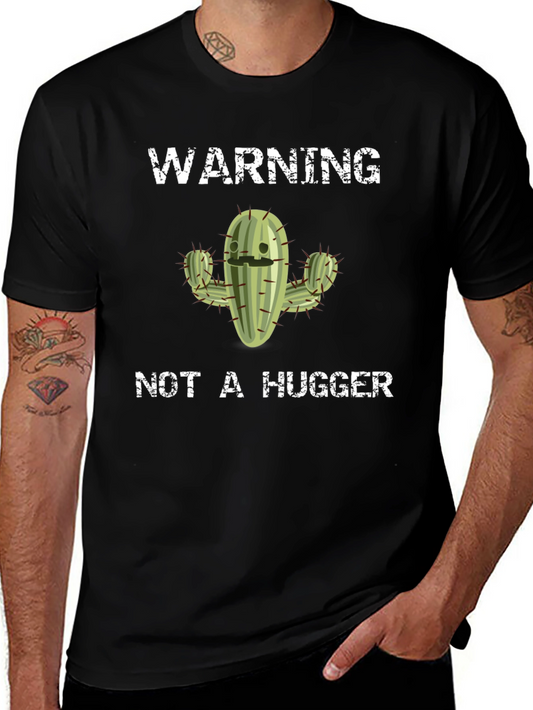 Warning Not A Hugger Cactus Graphic Tee - Black