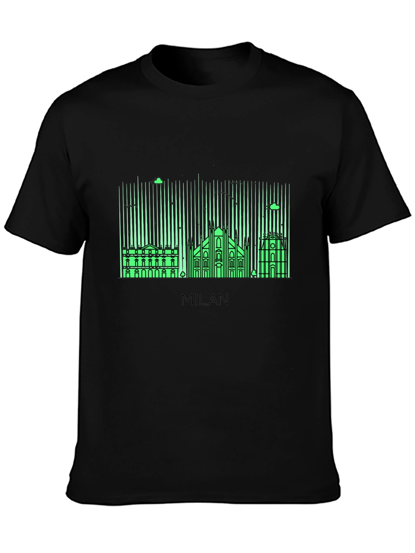 Milan Skyline Graphic Tee - Black Cotton T-Shirt