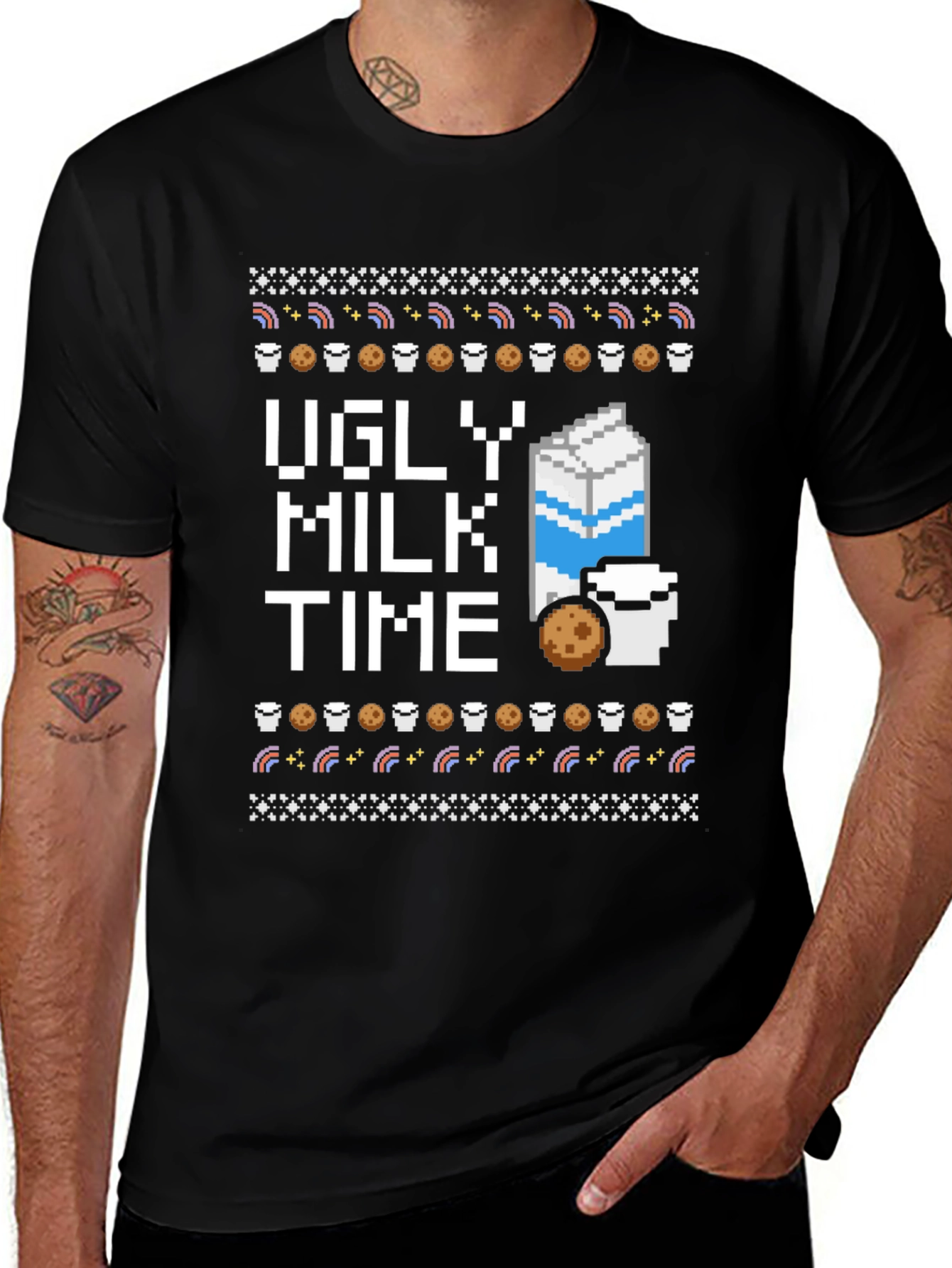 Ugly Milk Time Black T-Shirt - Cookie Lover