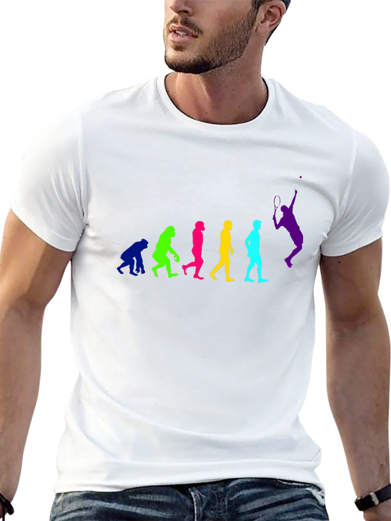 Evolution of Tennis Player Graphic Tee - Black Cotton