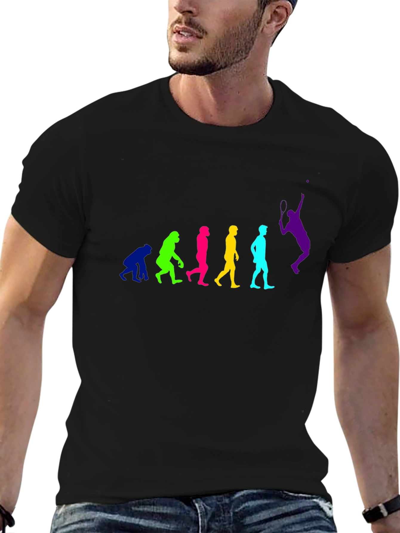 Evolution of Tennis Player Graphic Tee - Black Cotton