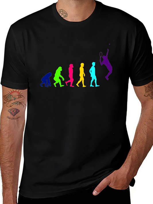 Evolution of Tennis Player Graphic Tee - Black Cotton