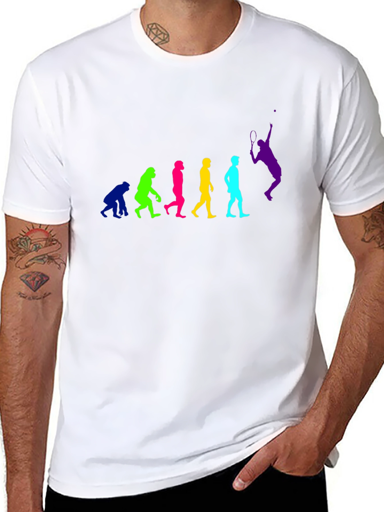 Evolution of Tennis Player Graphic Tee - Black Cotton