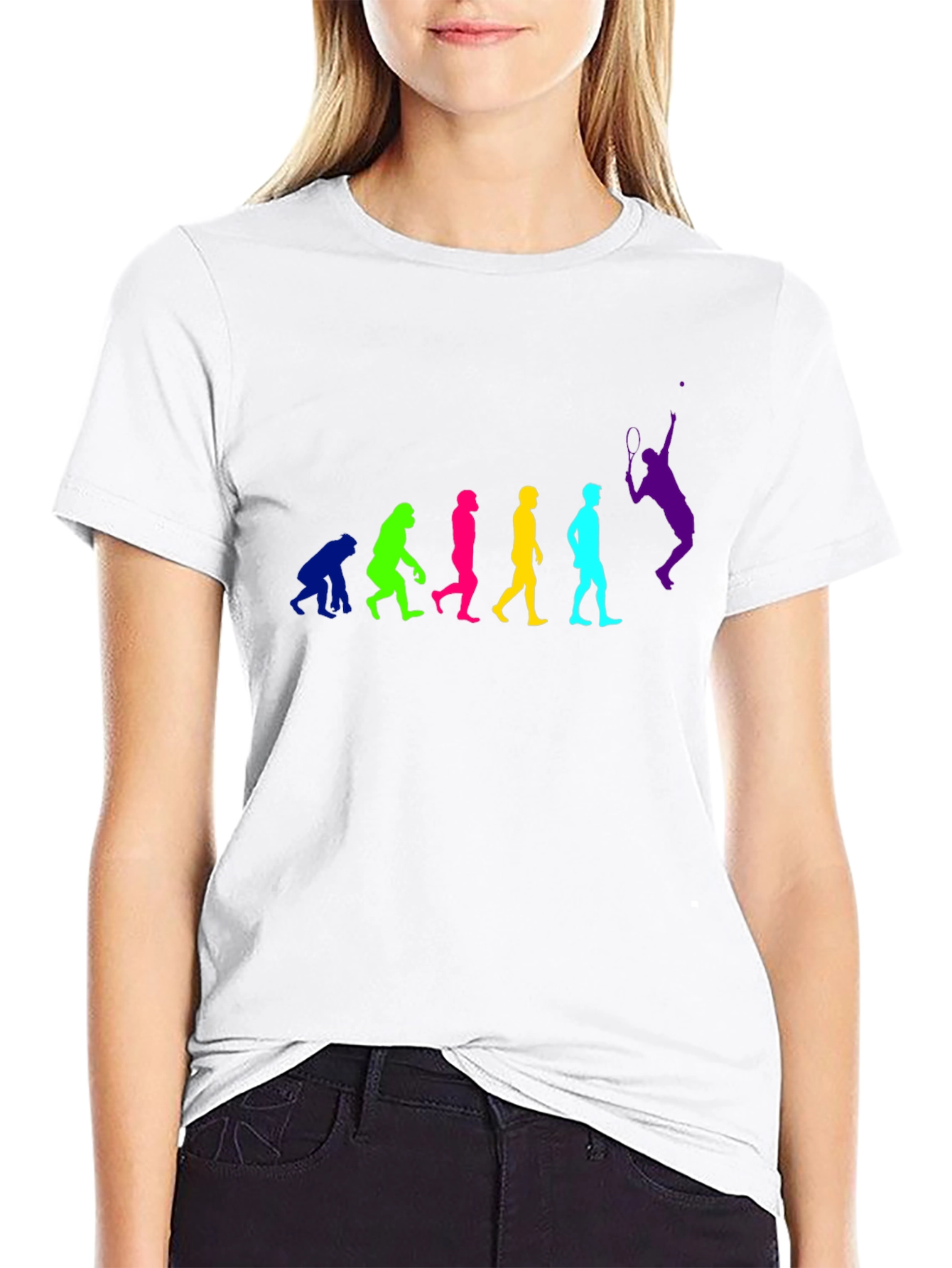 Evolution of Tennis Player Graphic Tee - Black Cotton