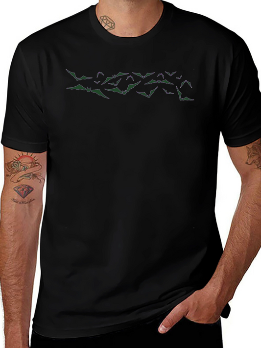 Bat Print Crew Neck Tee - Modern Graphic Shirt