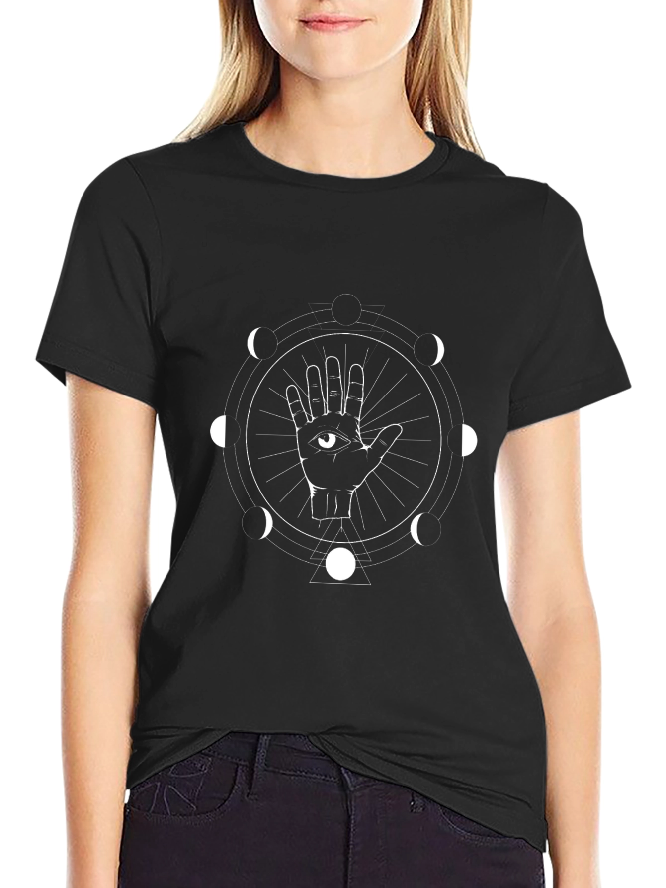 Mystic Hand Moon Phases Graphic Black T-Shirt