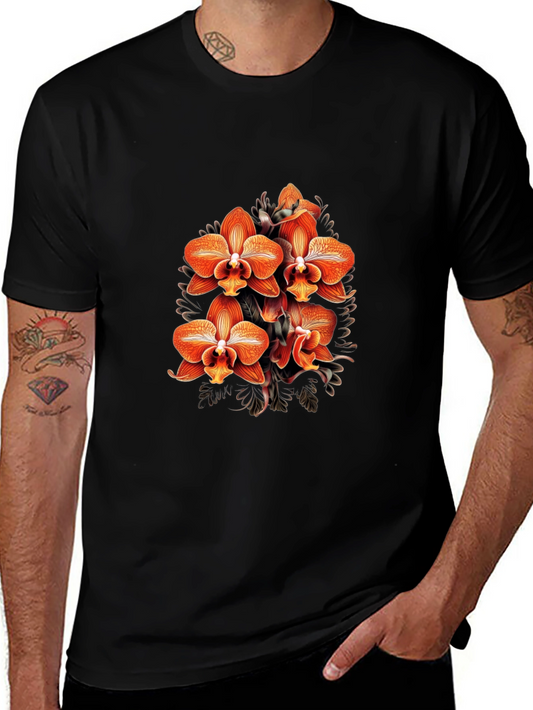 Floral Orchid Graphic Black T-Shirt