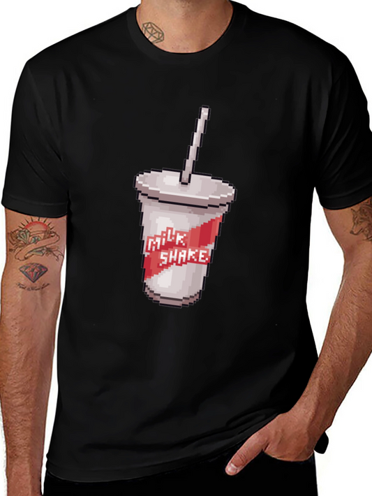 Retro Pixel Milkshake T-Shirt - Classic Black Tee