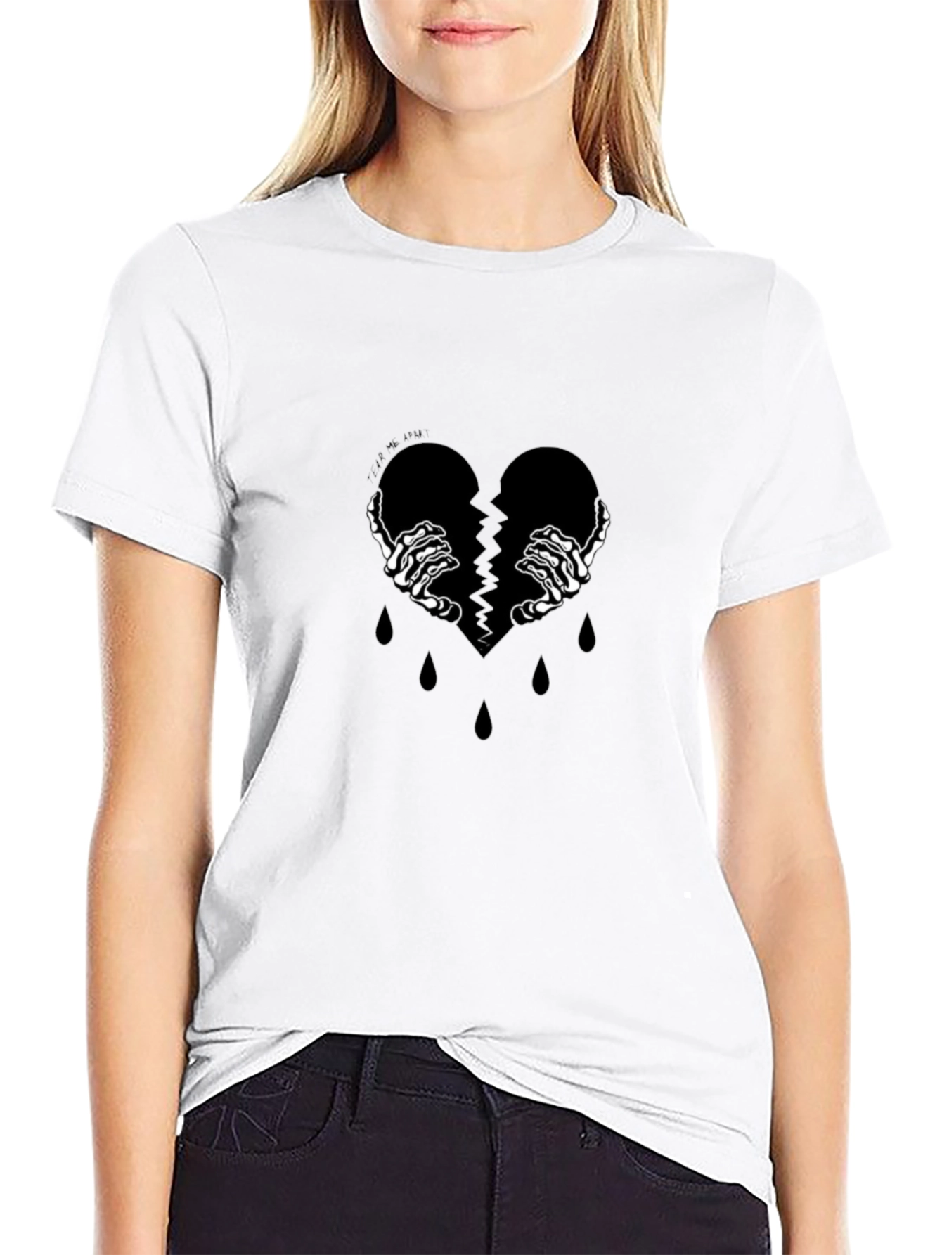 Broken Heart Skeleton Hand Graphic Tee - Black
