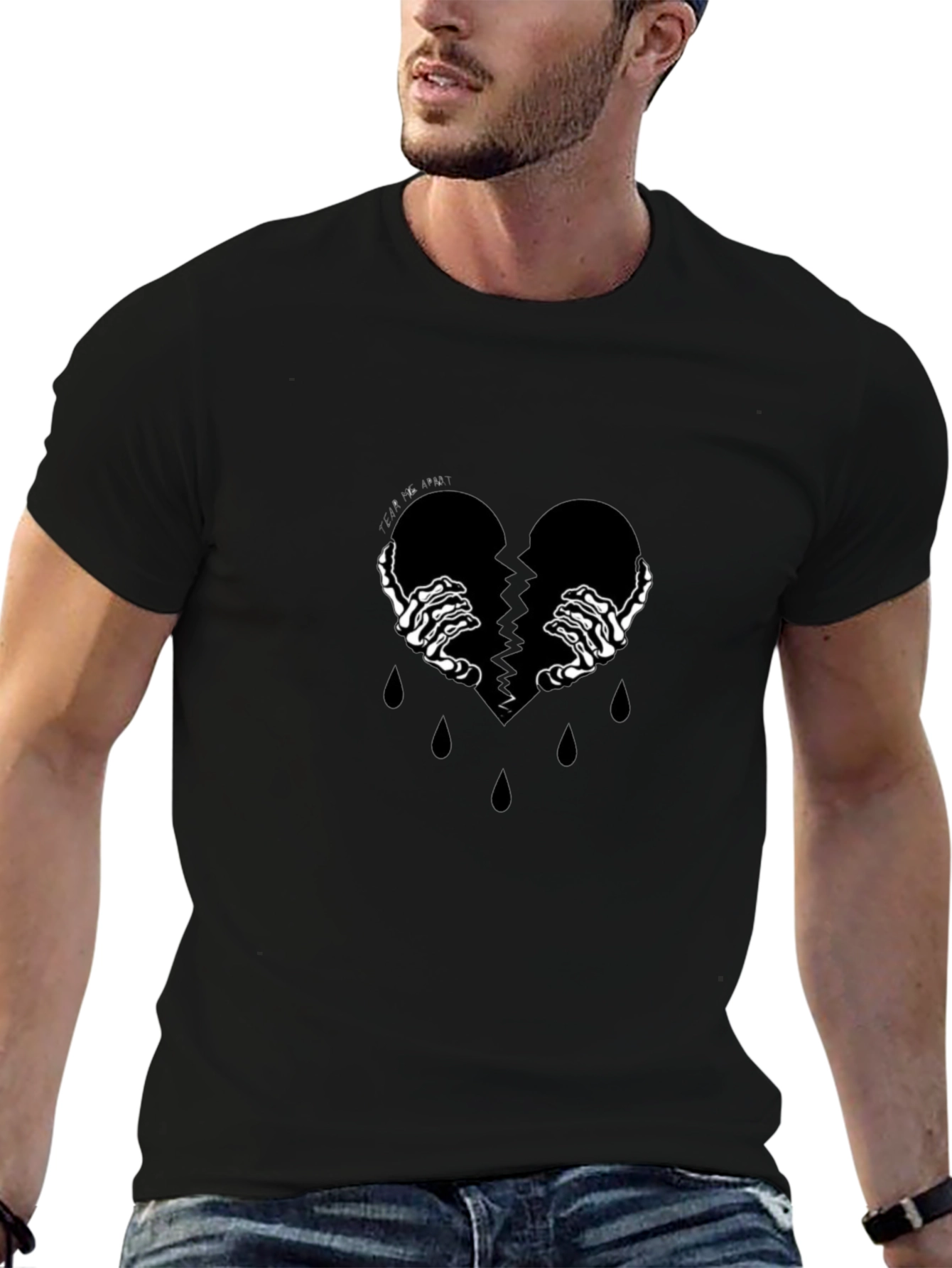 Broken Heart Skeleton Hand Graphic Tee - Black