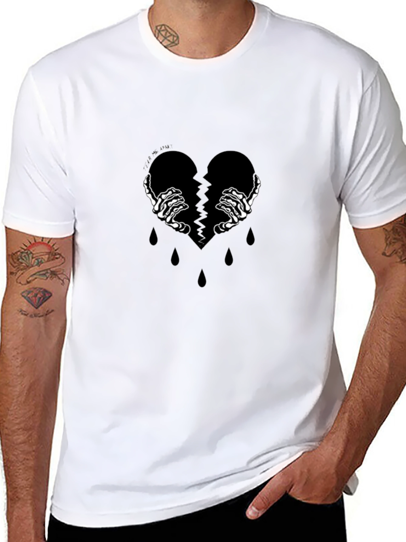 Broken Heart Skeleton Hand Graphic Tee - Black