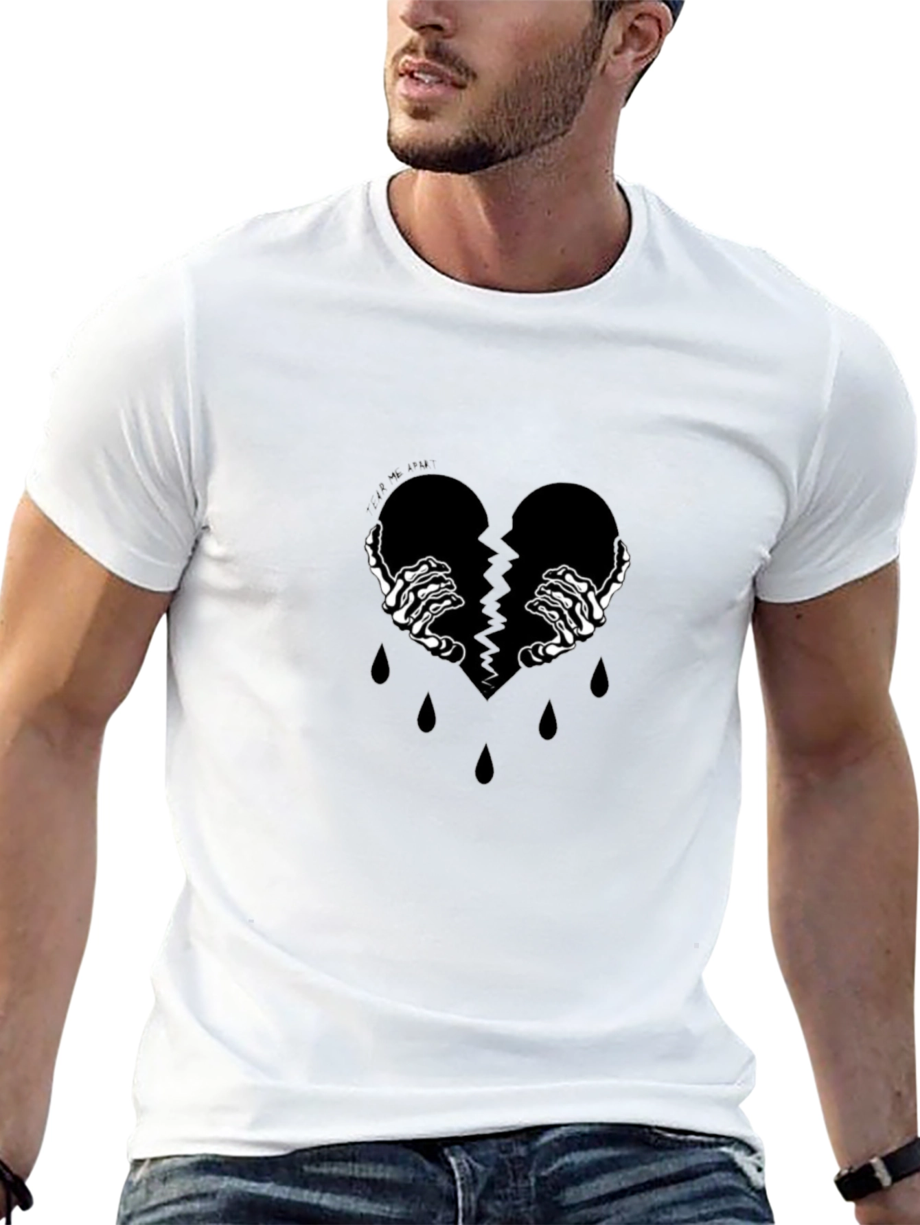 Broken Heart Skeleton Hand Graphic Tee - Black