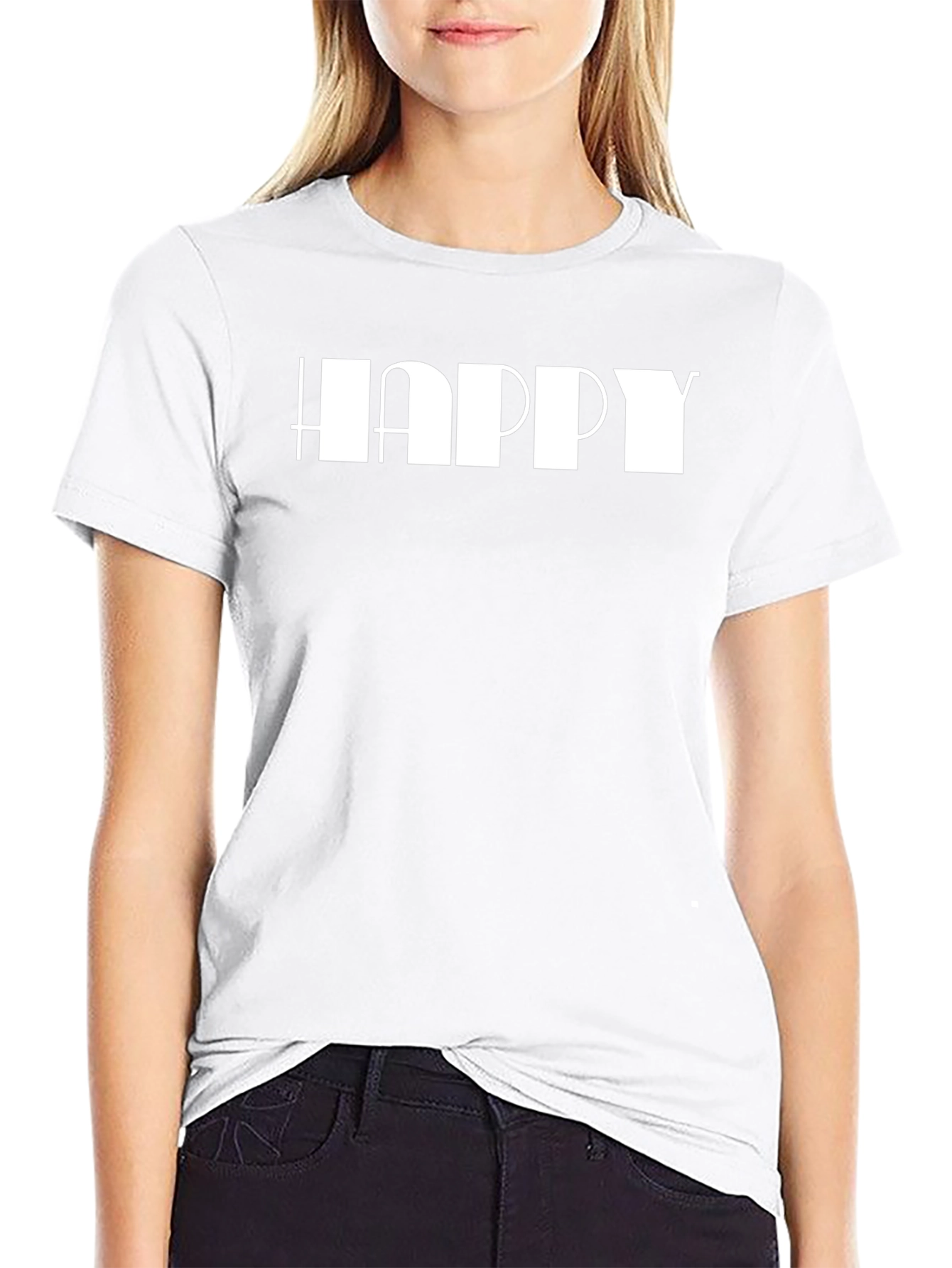 Happy Graphic Print Black T-Shirt