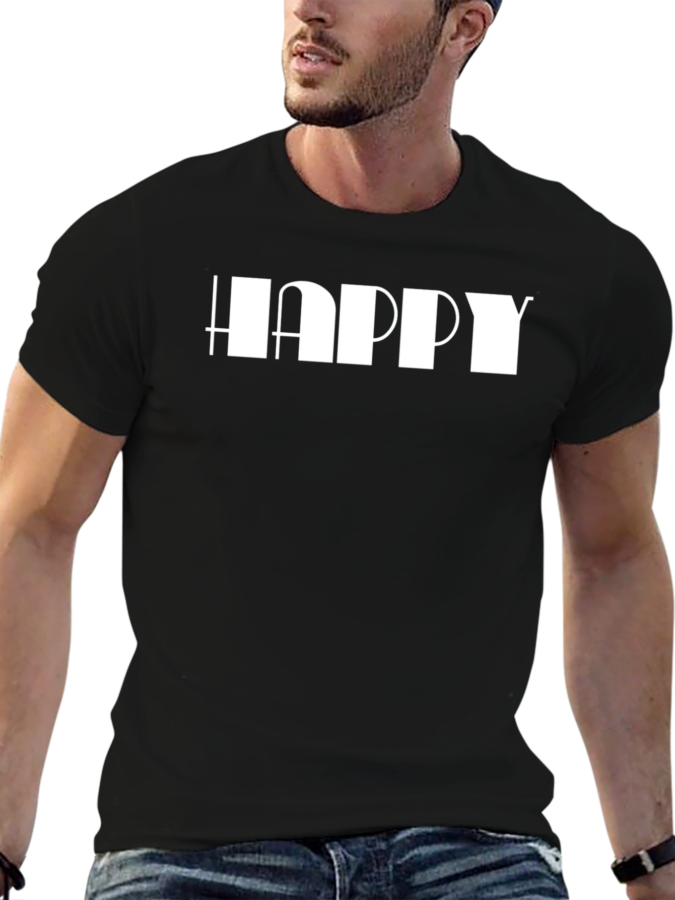 Happy Graphic Print Black T-Shirt
