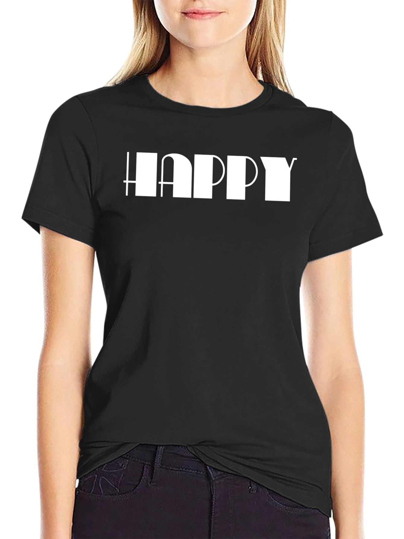Happy Graphic Print Black T-Shirt