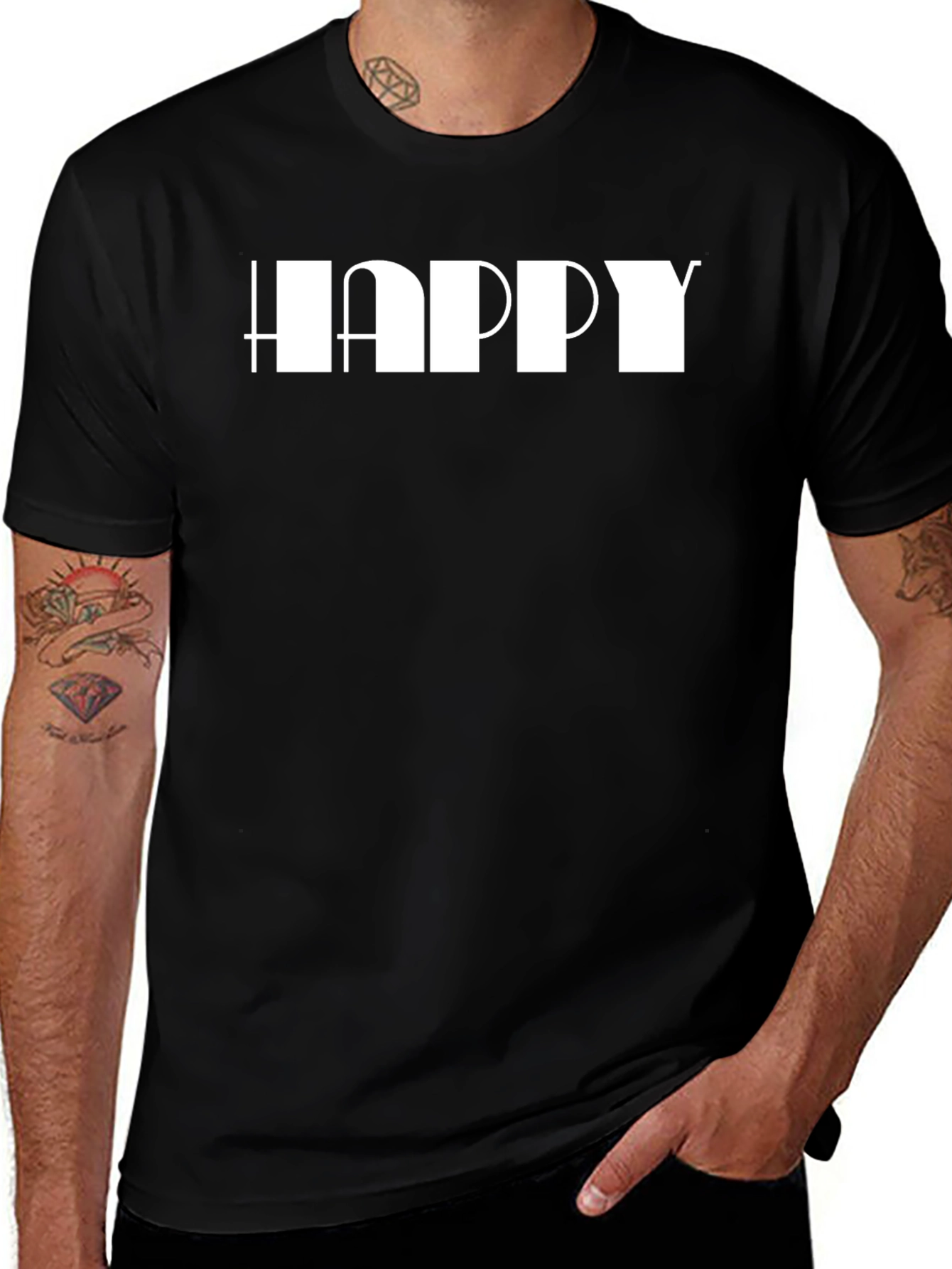 Happy Graphic Print Black T-Shirt