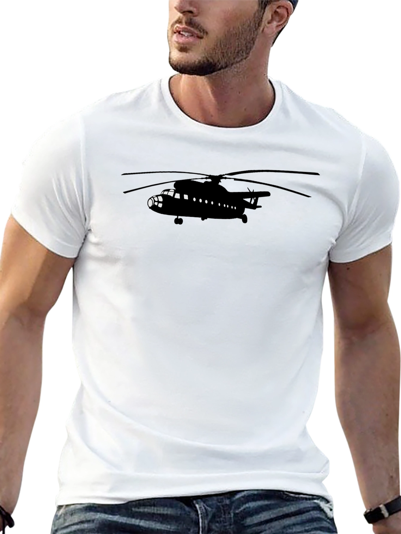 Black Helicopter Graphic Tee - Aviation Enthusiast T-Shirt