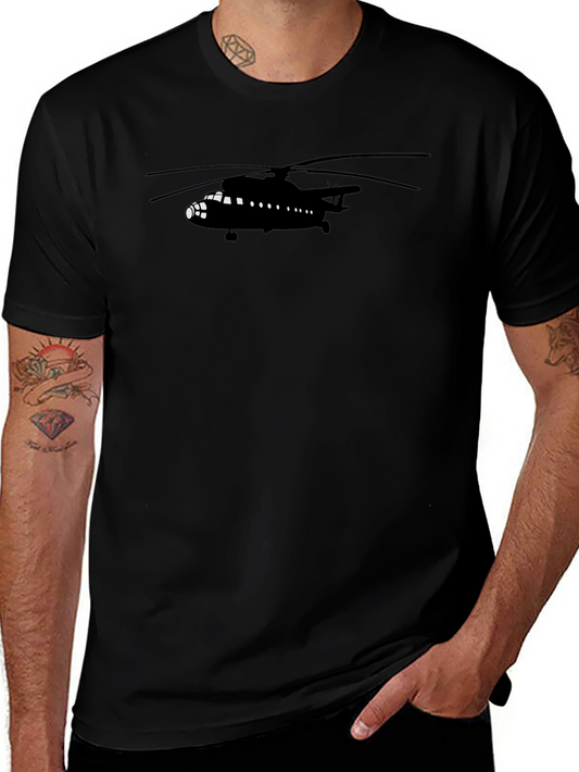 Black Helicopter Graphic Tee - Aviation Enthusiast T-Shirt