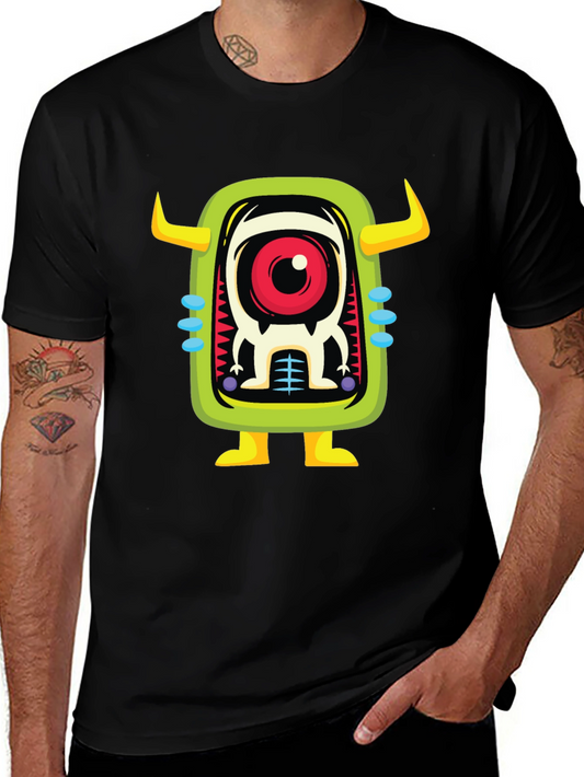 Cartoon Monster Graphic Print Black T-Shirt