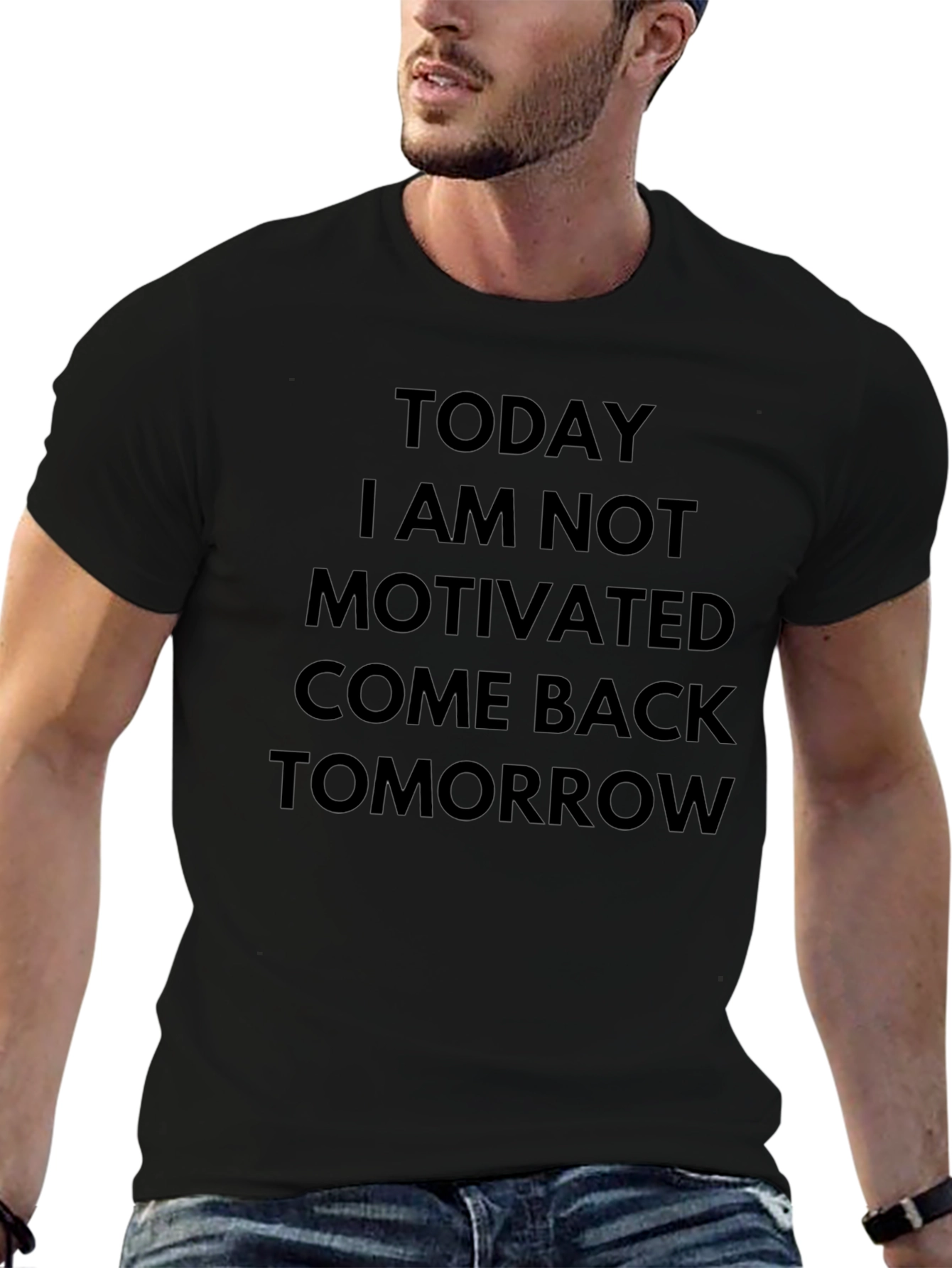 Funny Not Motivated Black Graphic Tee