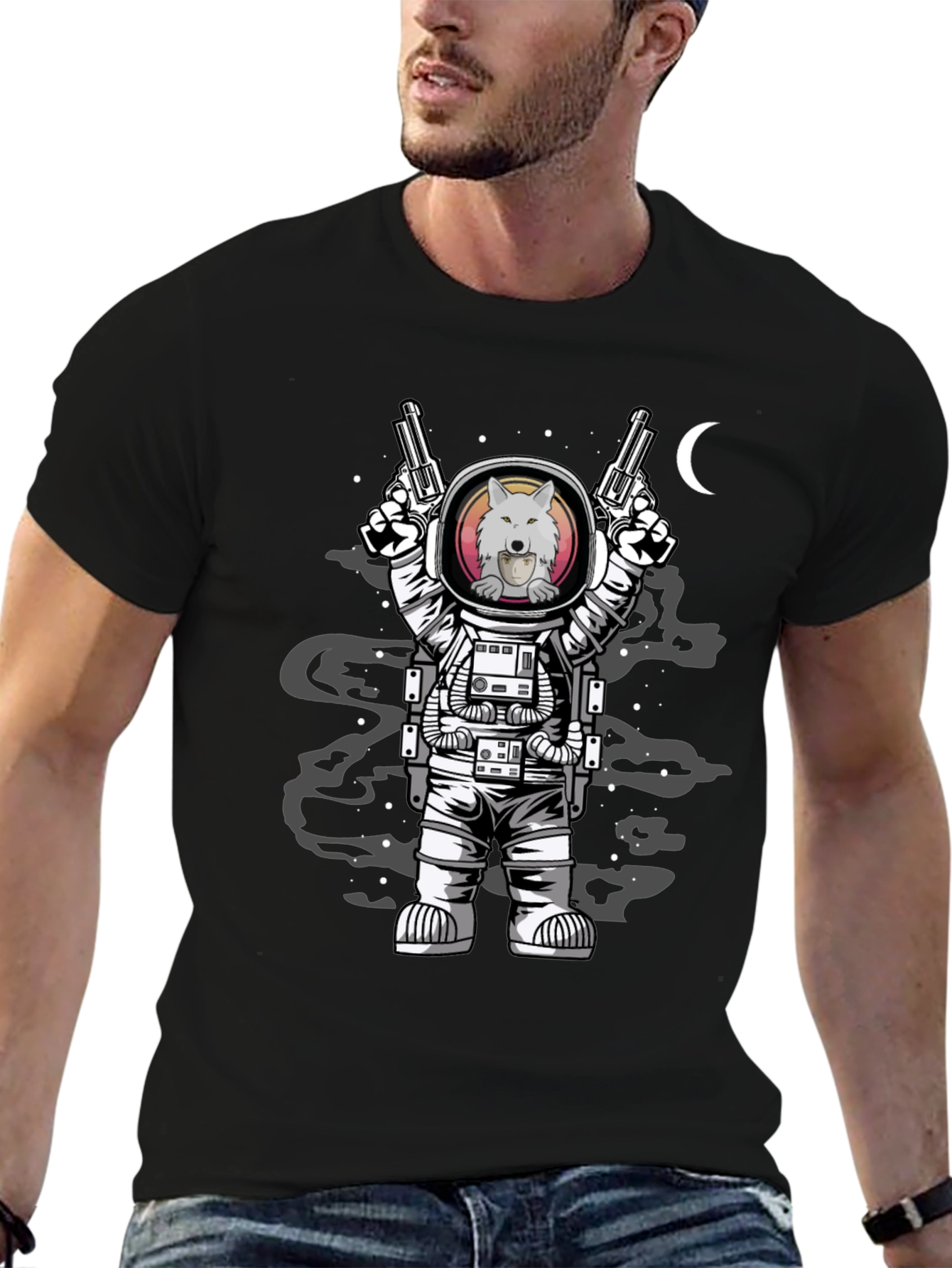 Astronaut Wolf T-Shirt - Space Gun Design