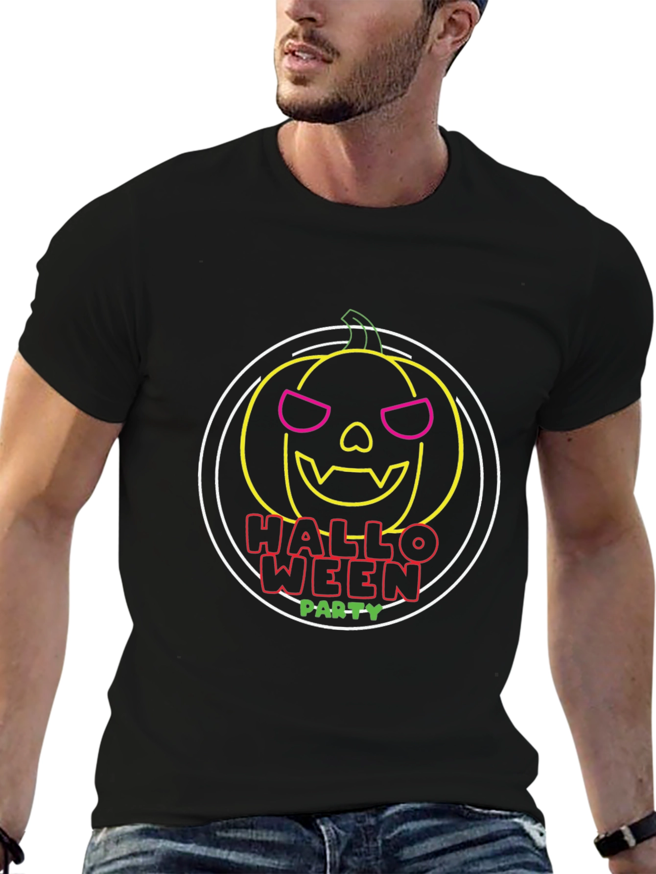 Halloween Party Pumpkin T-Shirt - Mens Black Tee