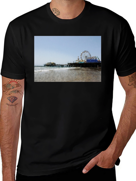 Beach Pier Graphic Black T-Shirt
