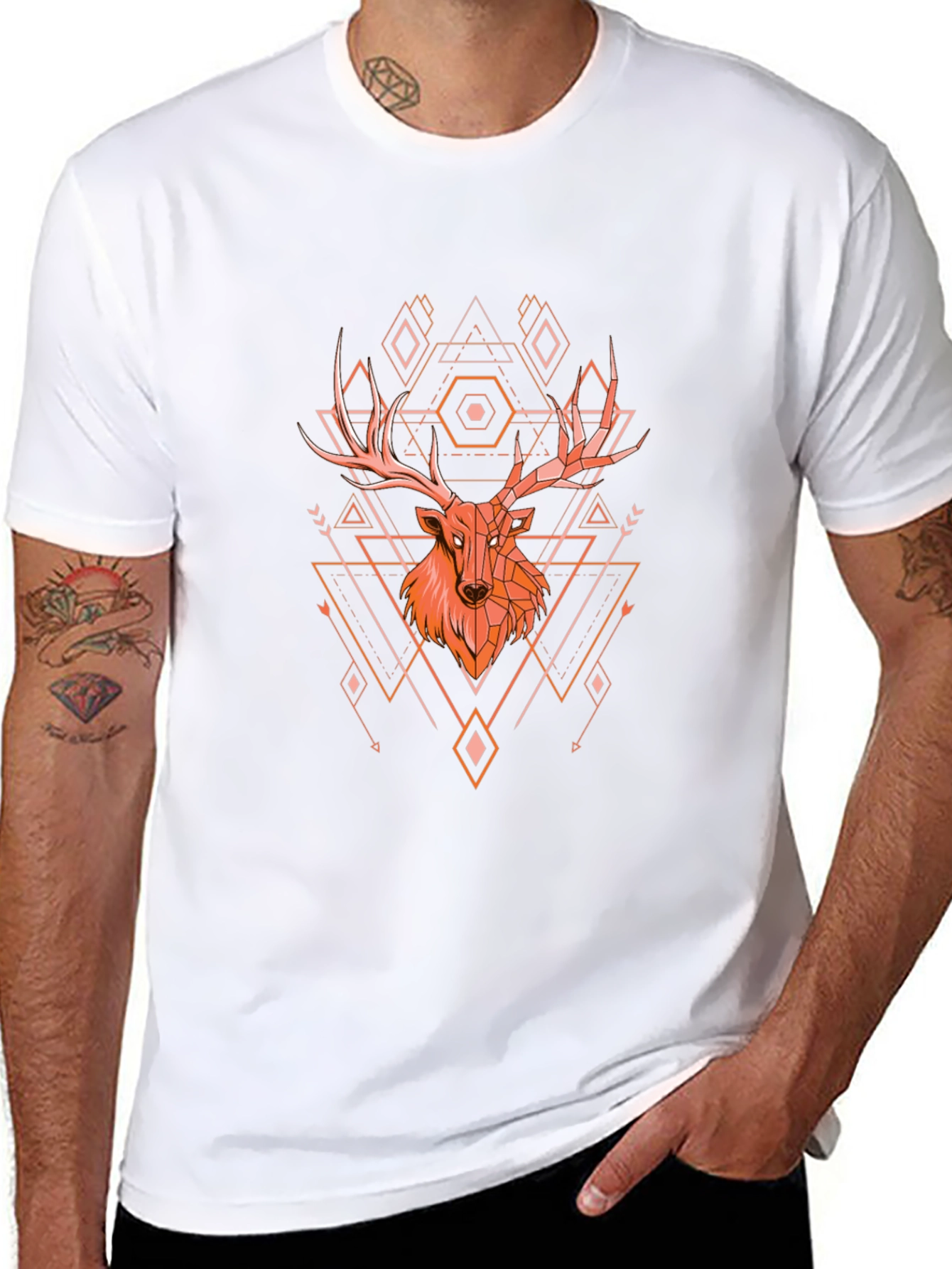 Geometric Deer Graphic Tee - Black