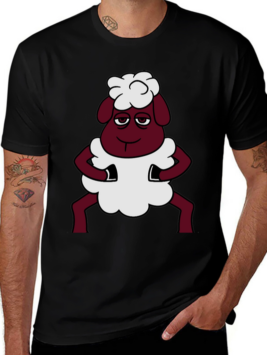 Funny Sheep Cartoon Graphic Black T-Shirt