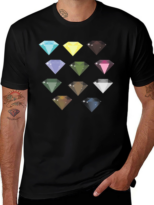 Diamond Gemstone Pattern Black T-Shirt